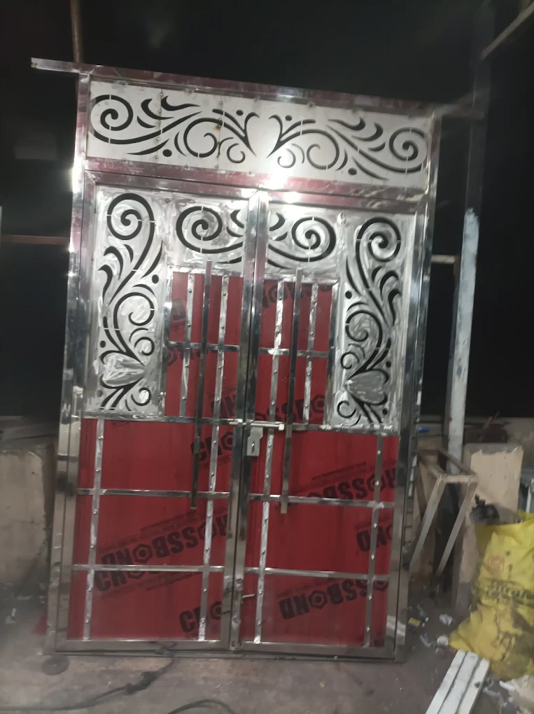 Stainless steel decorative door with floral laser cut design - Danish Aluminium Nahan
